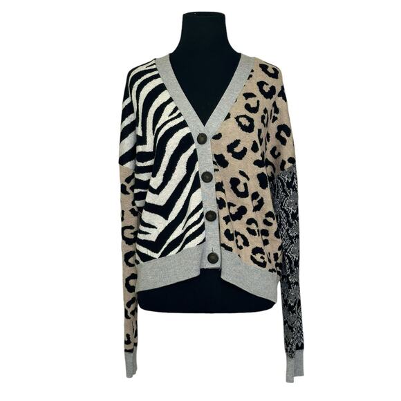 Payton Primrose animal print patchwork long sleeves cardigan size Small - Picture 1 of 12